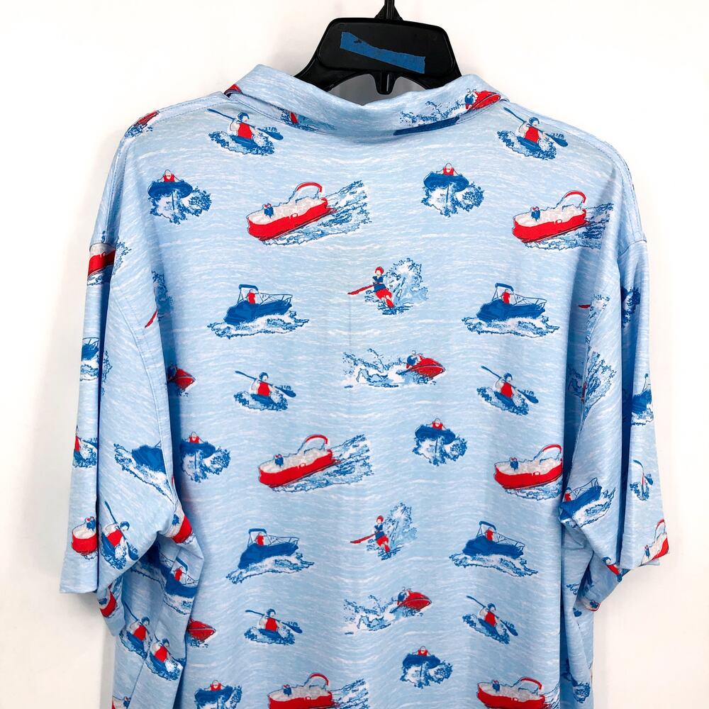 WAGGLE Mens Lake Life Golf Polo Shirt 2XL XXL Blue Print Short Sleeve NWT - Picture 7 of 11